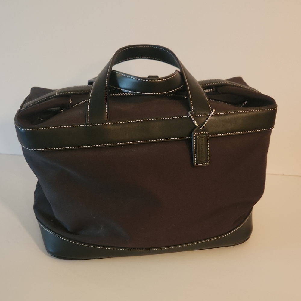 Coach Cloth and Black Leather Trim Men' Train/Toiletry Bag